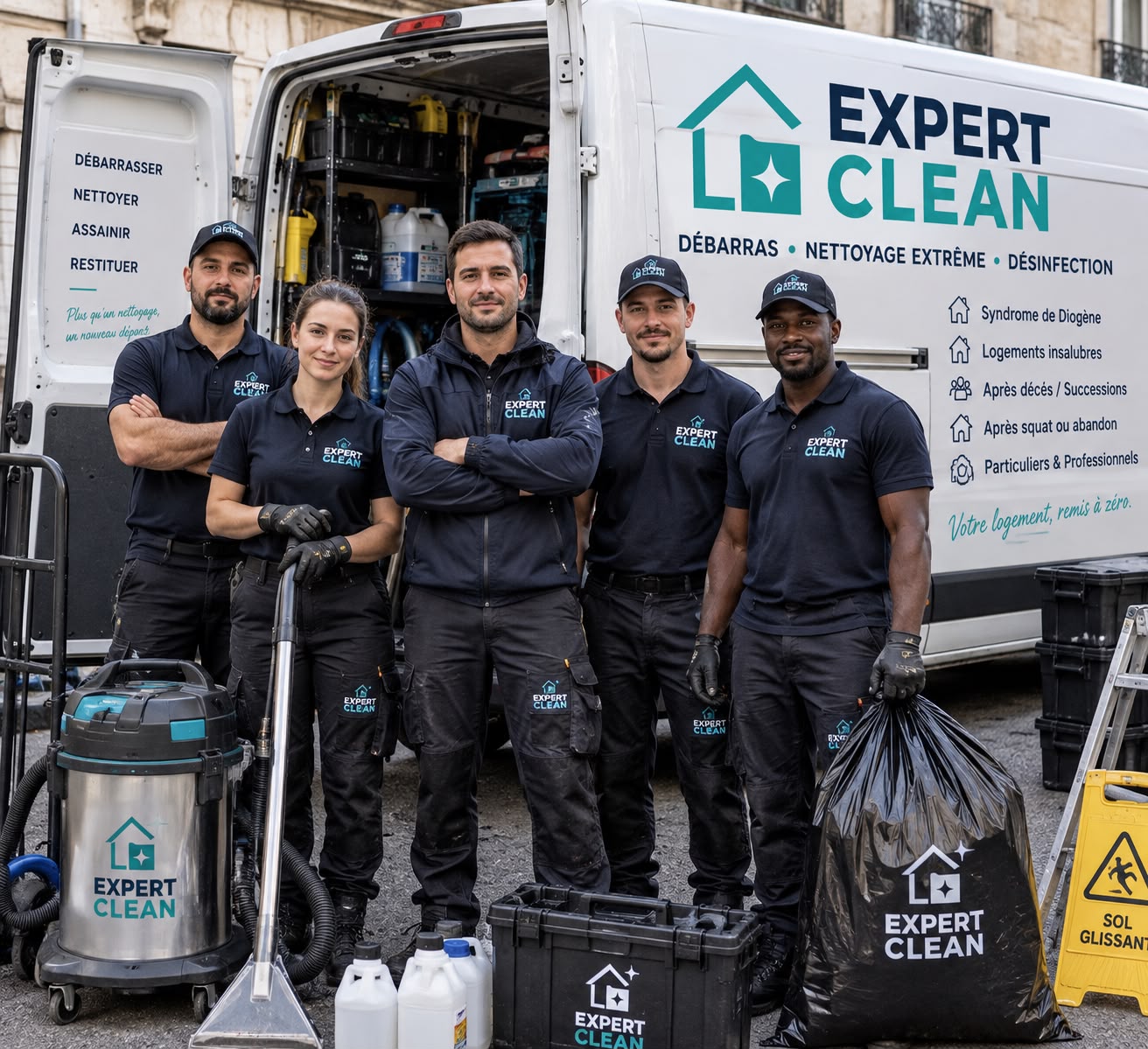 L’équipe Expert Clean devant son camion d’intervention